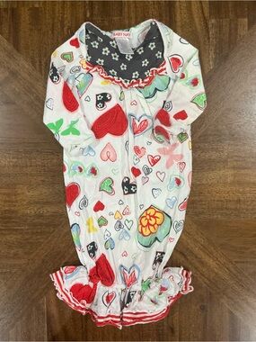 Baby Nay 0-3 Months White & Red Heart-Print Gown